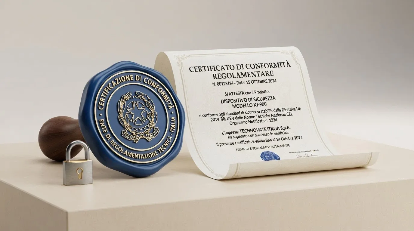 Il logo dell'Agenzia delle Dogane e dei Monopoli accanto a un certificato di conformità per un gioco da casinò online, con timbri e sigle ufficiali.