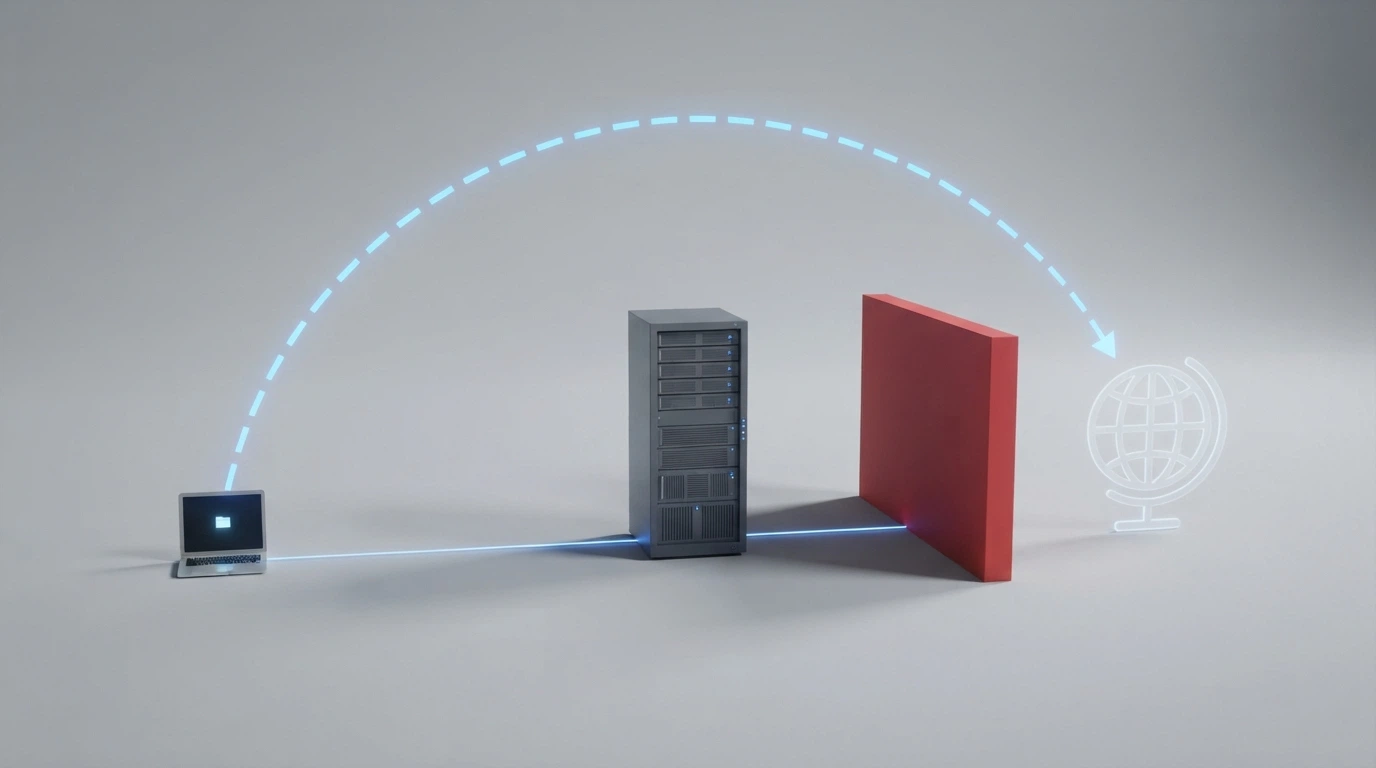 Un diagramma semplificato che mostra il percorso: computer del giocatore → ISP → blocco DNS → reindirizzamento a sito-inibito-giochi.adm.gov.it, con una freccia tratteggiata «VPN» che aggira il blocco