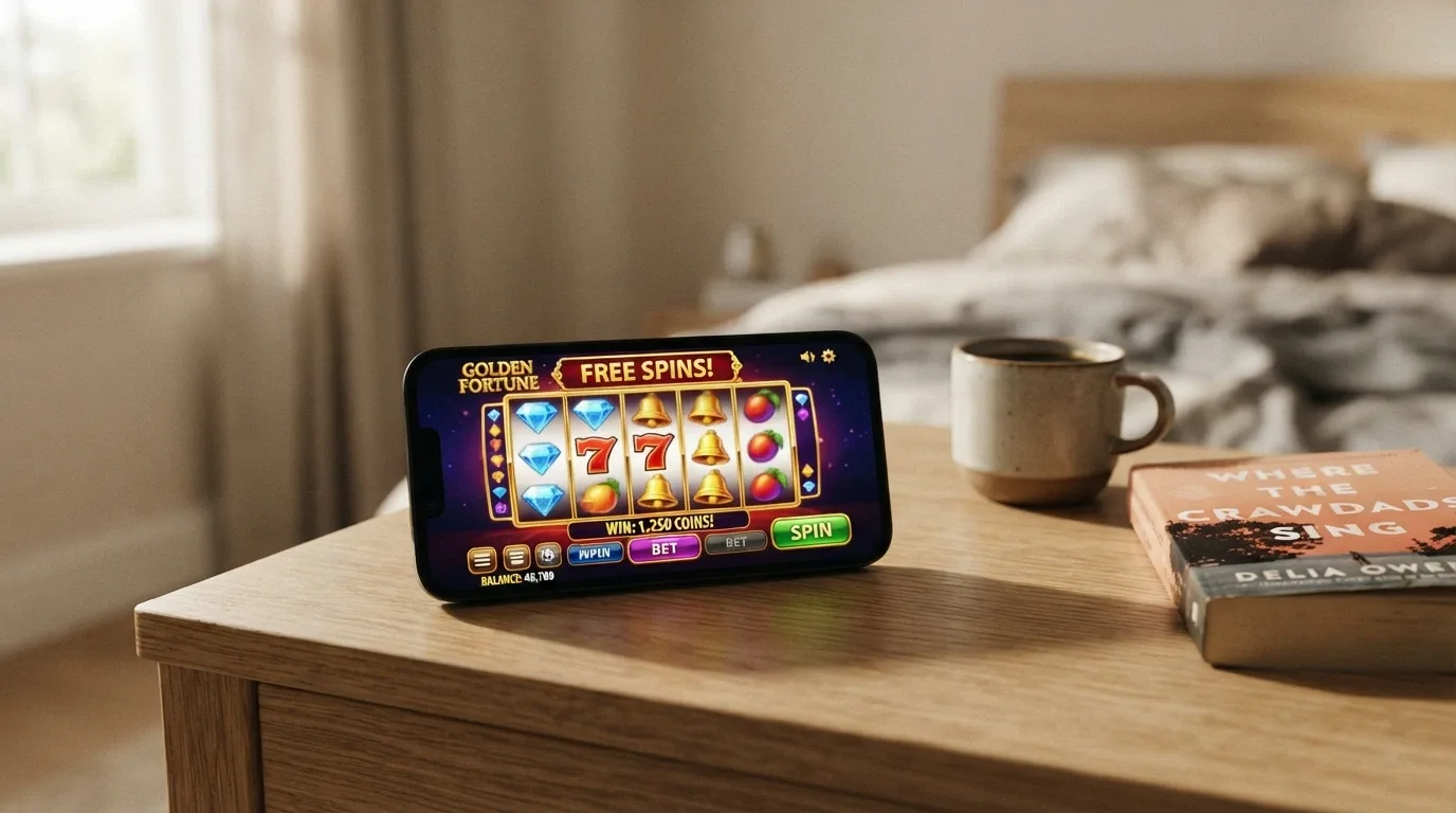 Smartphone con interfaccia di casinò ADM aperta nel browser e slot in esecuzione