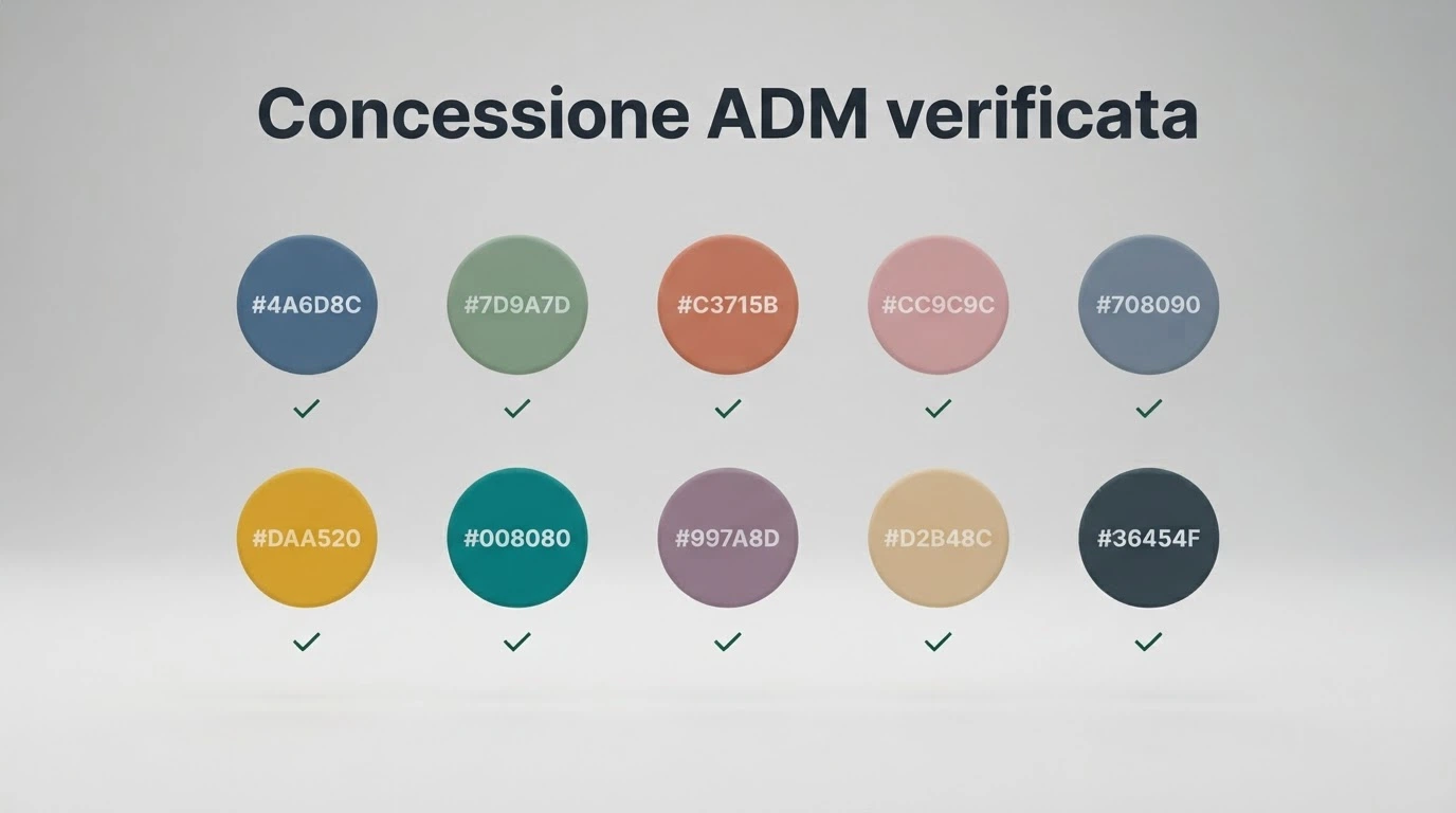 Una griglia stilizzata con icone di casinò affiancate e spunte verdi sotto la dicitura «Concessione ADM verificata»