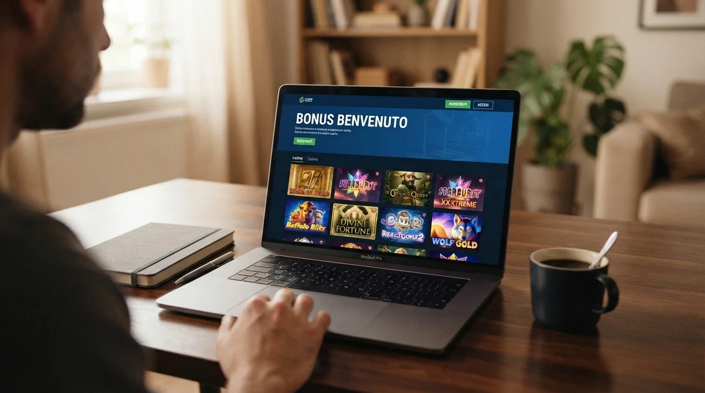 Interfaccia di un casinò ADM con la sezione bonus in evidenza e il logo della concessione ADM visibile