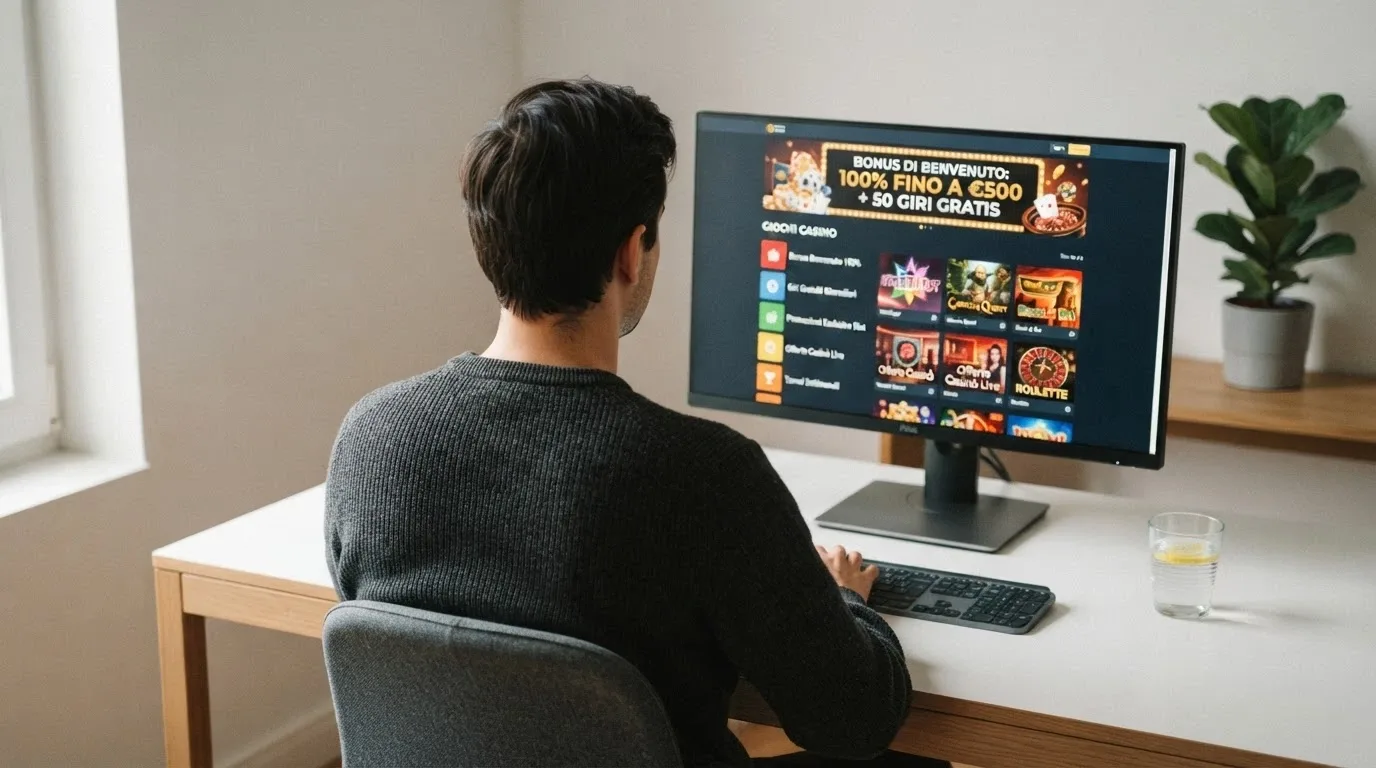 Griglia di loghi di casinò online con licenza ADM affiancati dalle rispettive offerte di bonus senza deposito