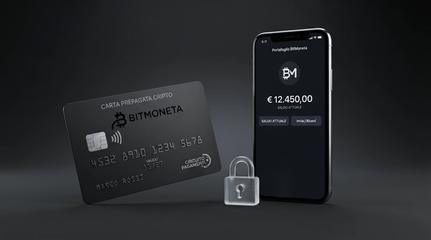 Una carta PostePay accanto a un wallet crypto sullo schermo di un casinò online