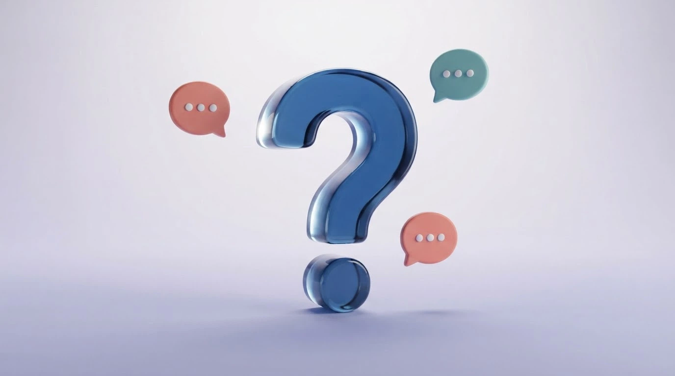 Un punto interrogativo stilizzato su sfondo di una chat di assistenza di un casinò online, con icone di messaggi