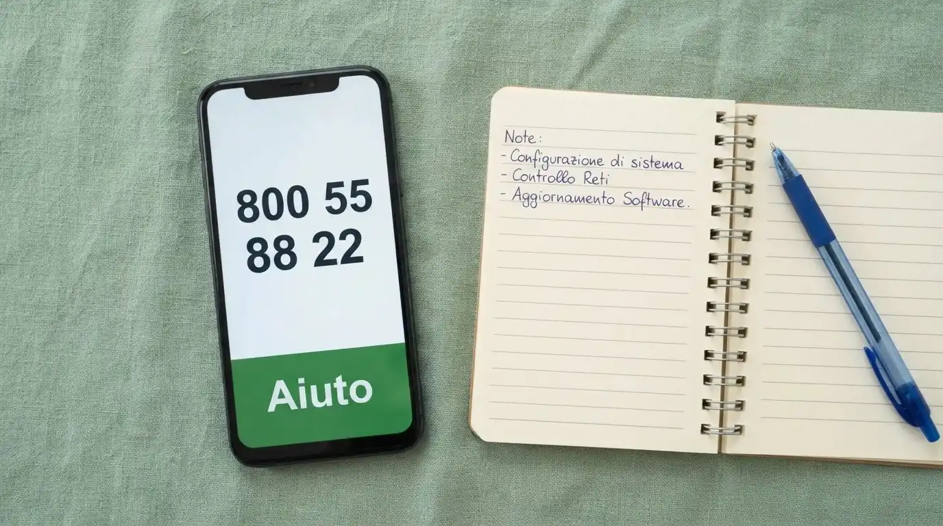 Un telefono con il numero verde 800 55 88 22 in evidenza sullo schermo, accanto un blocco note con appunti e il logo FeDerSerD, su uno sfondo verde rassicurante