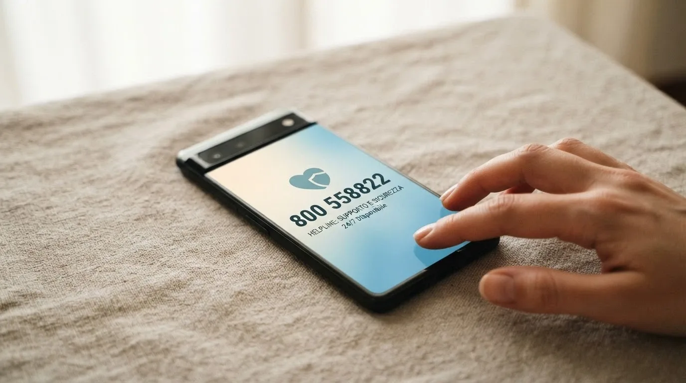 Telefono su sfondo rassicurante con il numero verde 800 558822 visibile e il logo del SSN