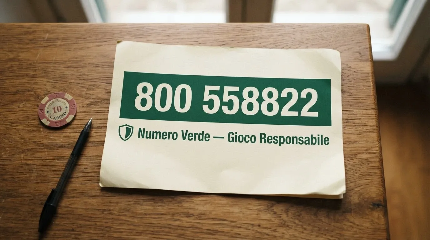 Il numero verde 800 558822 in primo piano su uno sfondo che richiama il portale gioca-responsabile.it