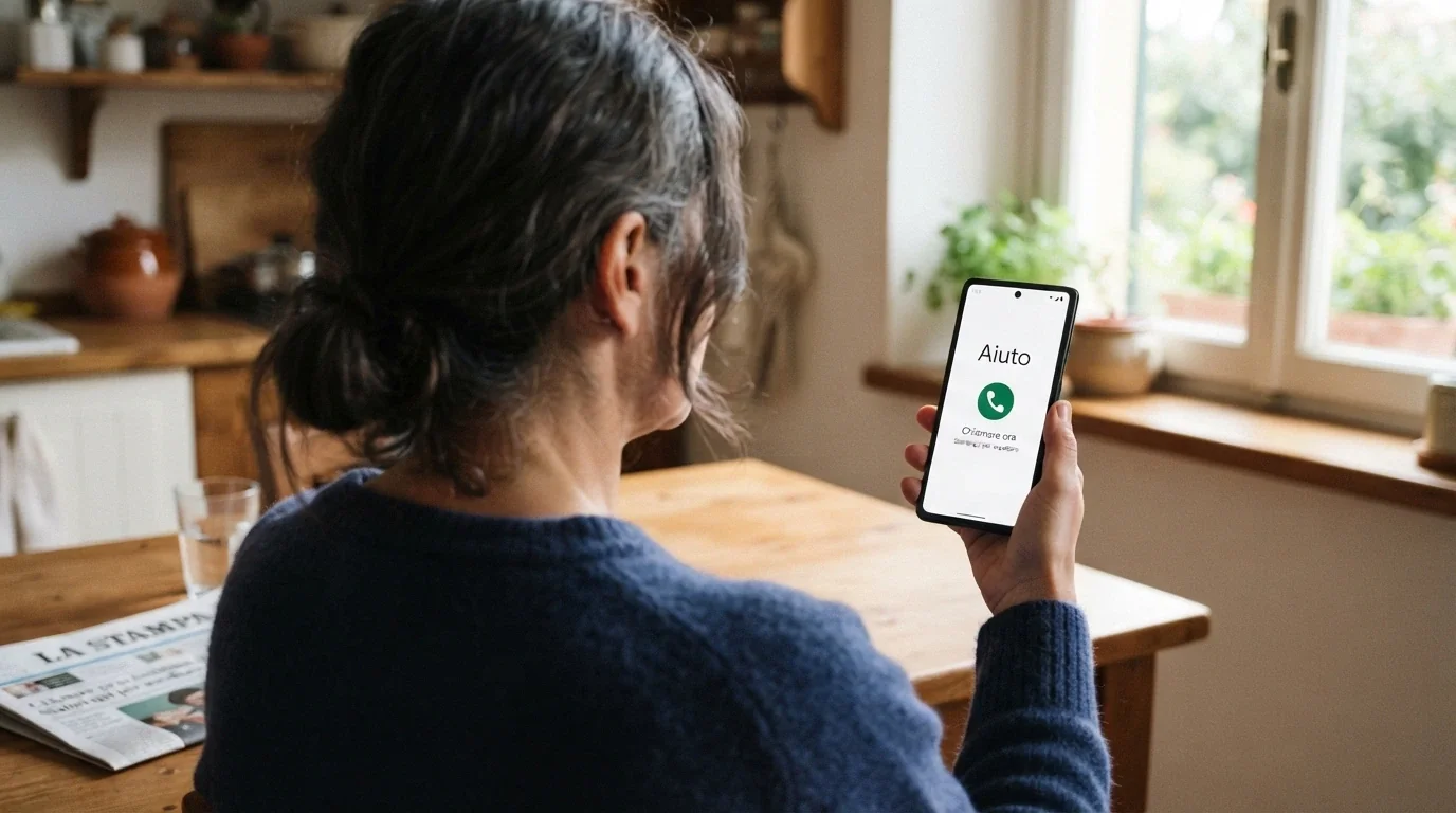 Schermo di smartphone con numero verde e icone di supporto psicologico per il gioco d'azzardo