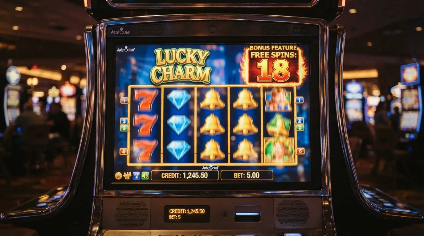Una slot machine online con il contatore dei giri gratis attivo e il saldo bonus visualizzato nell'interfaccia di gioco