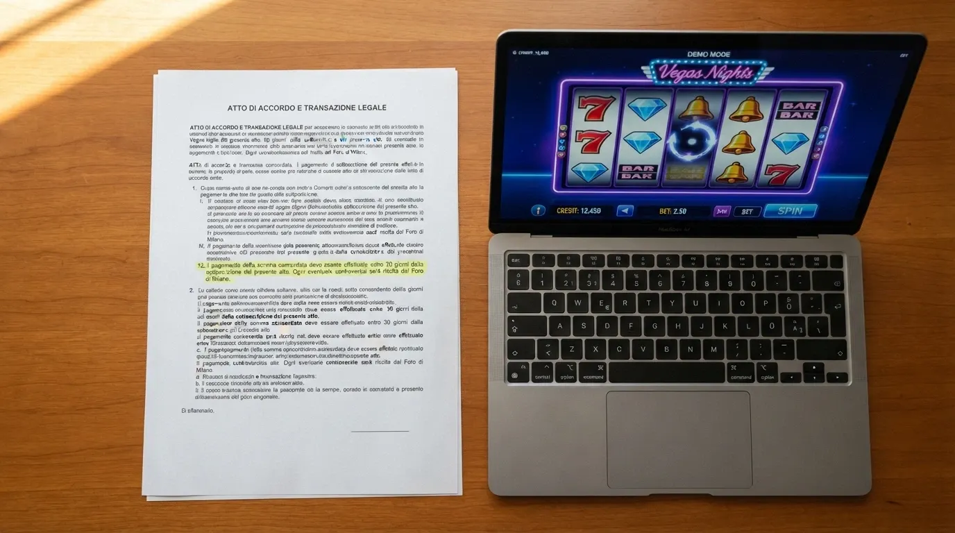 Il testo di un decreto ADM affiancato all'interfaccia demo di un casinò autorizzato, con evidenziato il riferimento normativo