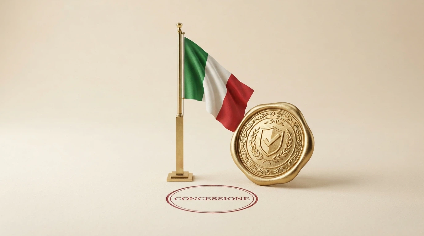 Il logo ufficiale dell'Agenzia delle Dogane e dei Monopoli accanto alla bandiera italiana, con un timbro «Concessione ADM» in evidenza.