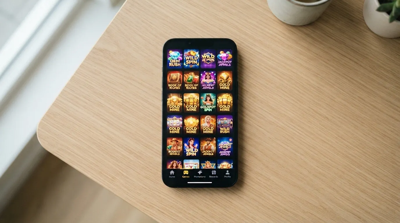 Uno smartphone con l'icona di un casinò nella schermata home, senza barra del browser visibile
