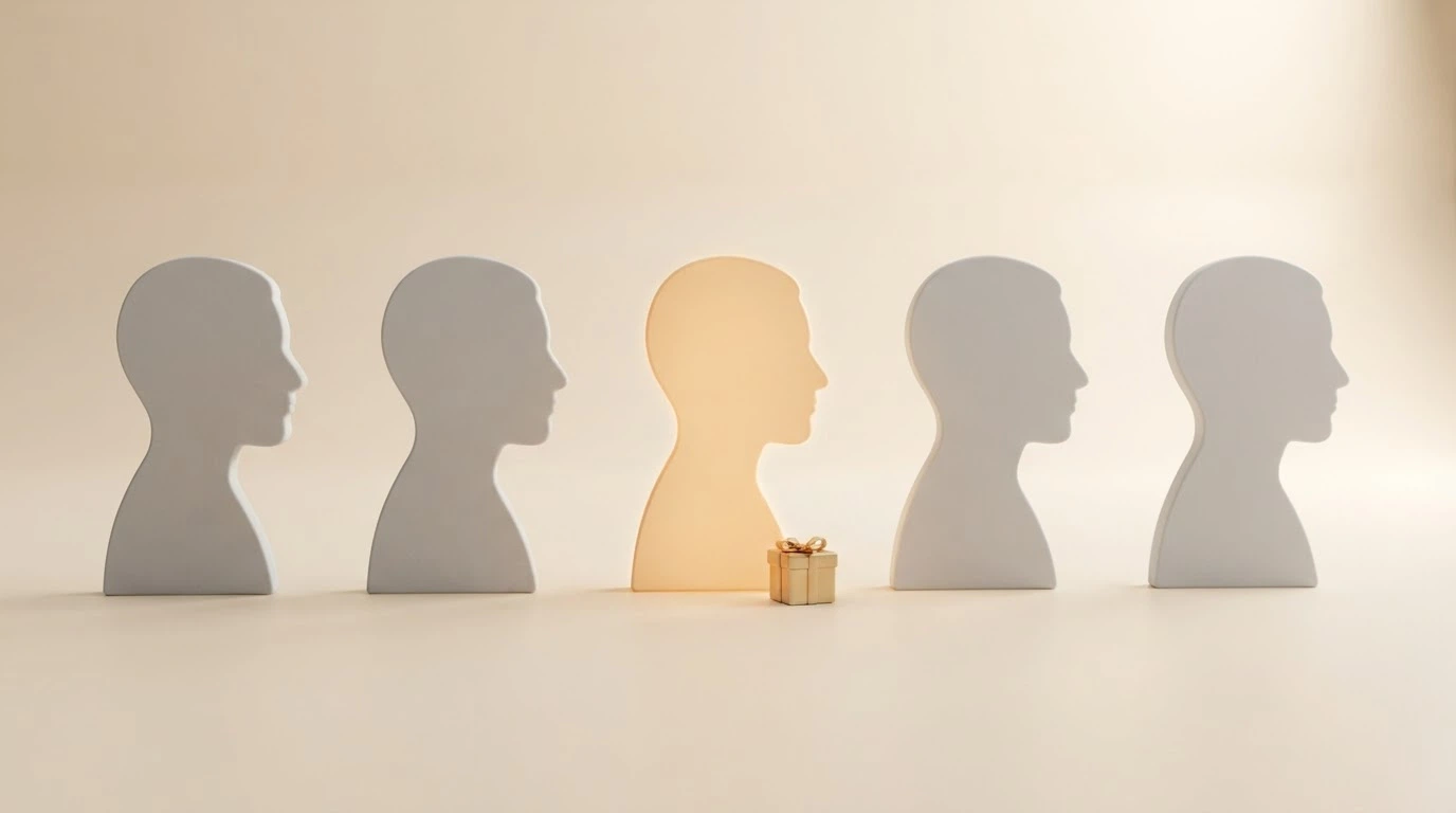 Un gruppo di profili giocatore con un'icona a forma di regalo che evidenzia solo il profilo di un iscritto fedele, gli altri in secondo piano