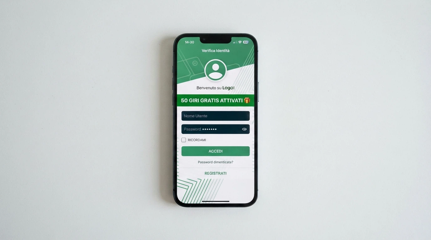 Un'interfaccia di login SPID su smartphone con una notifica «50 giri gratis attivati» in overlay, sfondo bianco e verde