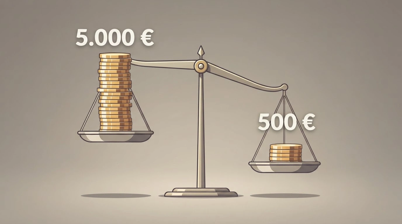 Una bilancia stilizzata: su un piatto il valore nominale di un bonus (es. 5.000€), sull'altro il valore reale dopo rollover 40x, con il piatto del valore reale molto più in basso.