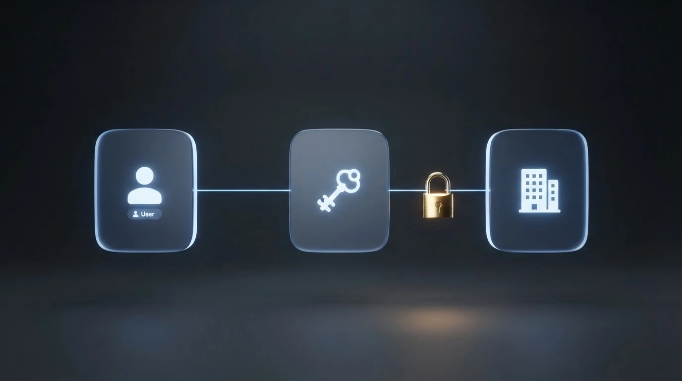 Un diagramma che mostra il flusso di dati tra giocatore, Identity Provider e casinò, con un lucchetto sulla trasmissione