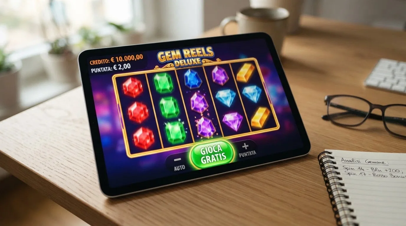 Schermata di una slot BTG in modalità demo con credito virtuale visibile e il pulsante «gioca gratis» in evidenza