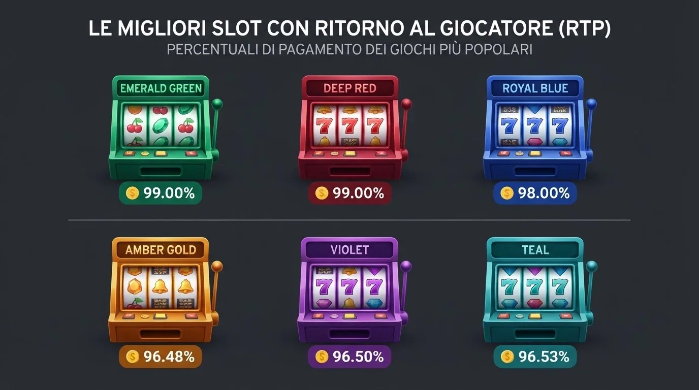 Griglia di slot online con le percentuali RTP in sovraimpressione su ciascun titolo