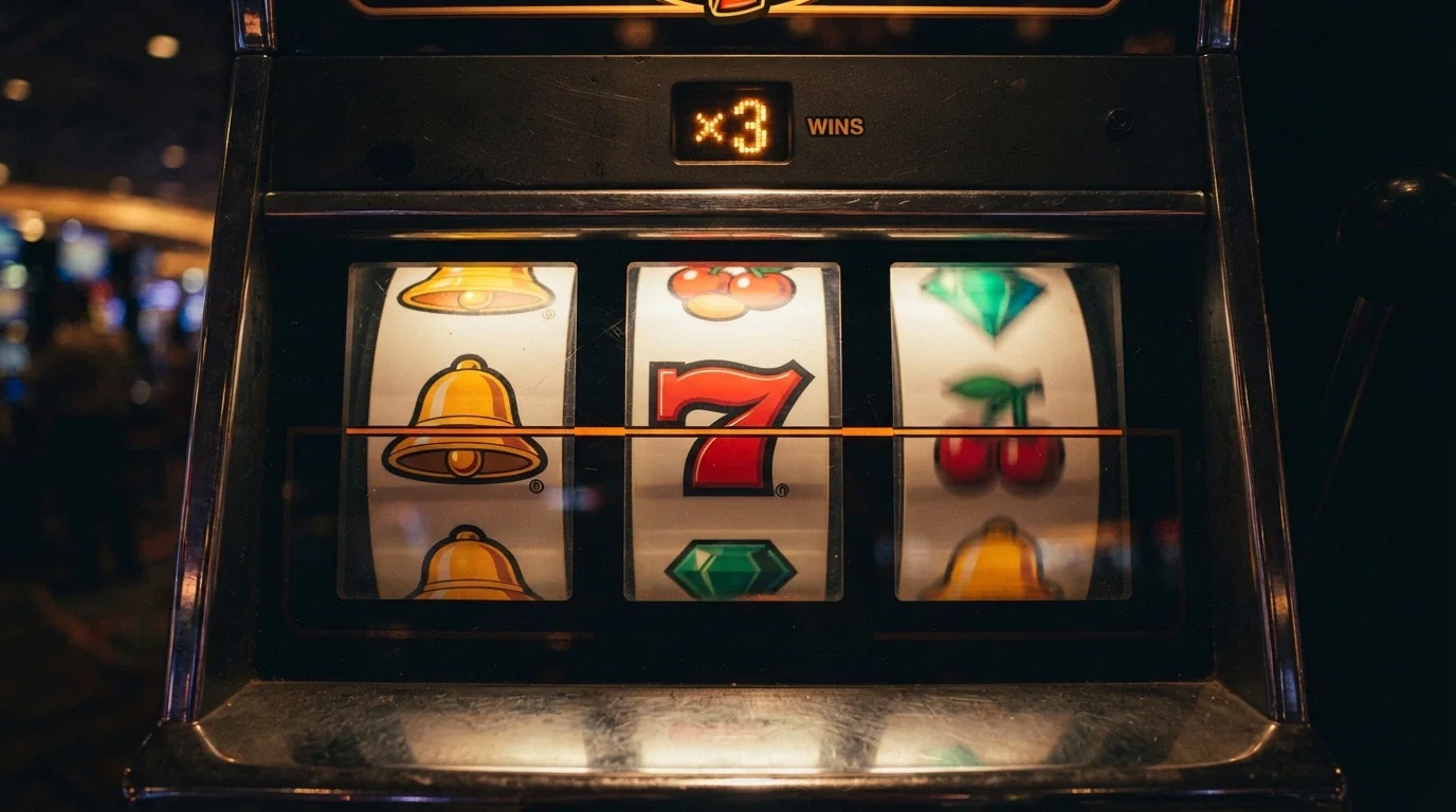 Una slot machine online con rulli colorati, simboli vincenti allineati e l'indicatore del moltiplicatore