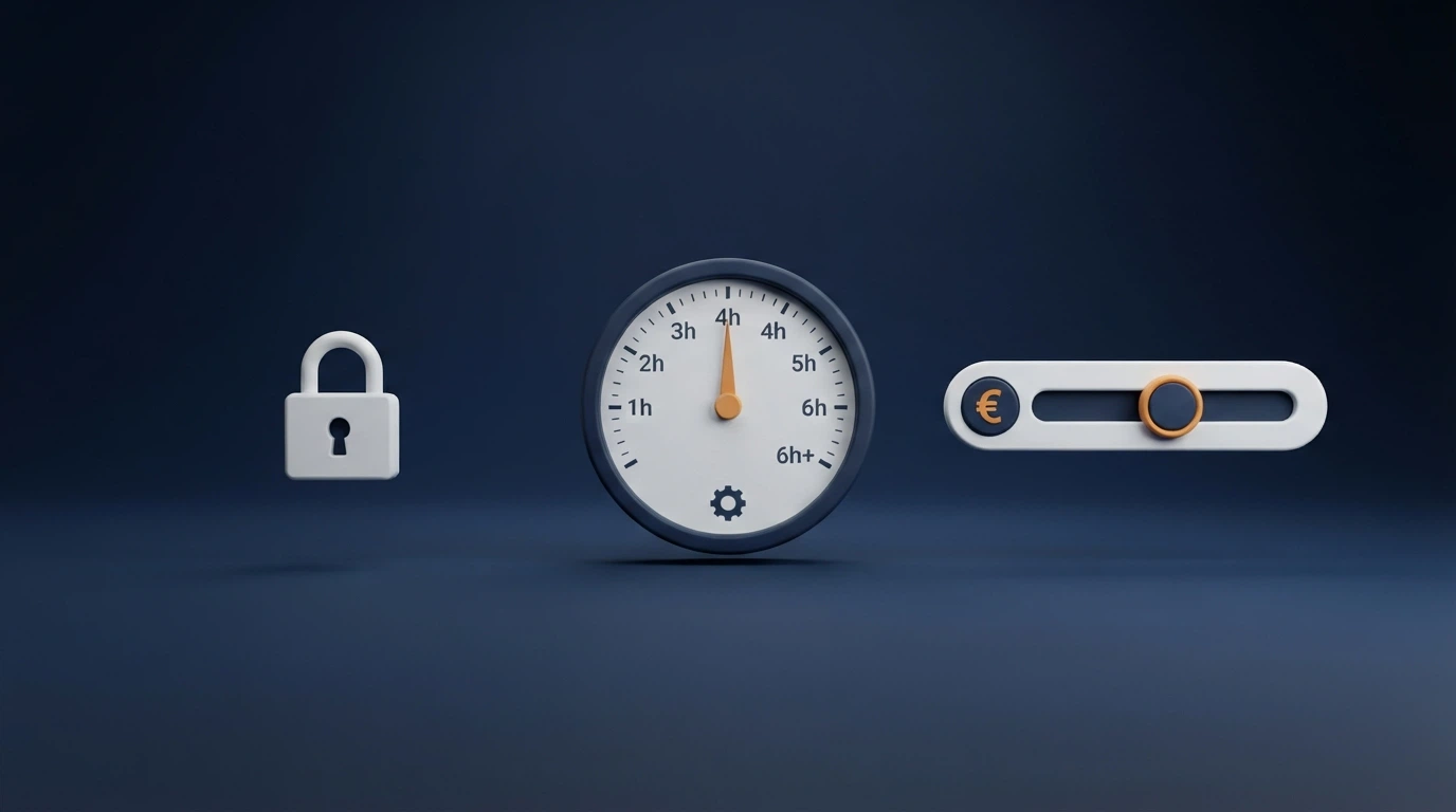 Icona del gioco responsabile con icone di limite di tempo, importo e autoesclusione