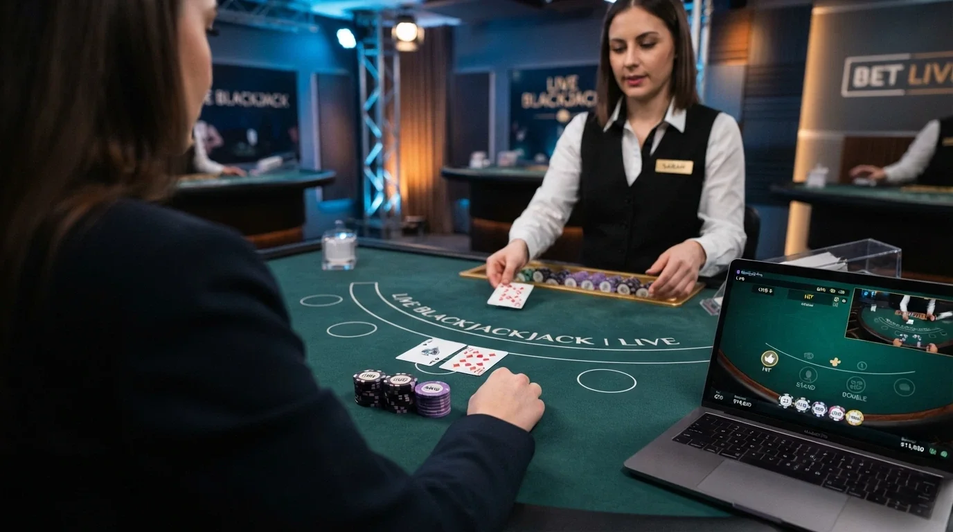 Un tavolo da blackjack live con interfaccia utente in italiano, puntate a cinque cifre visibili sul piatto