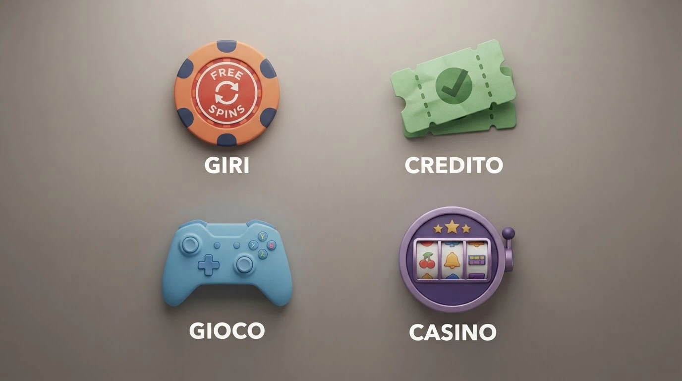 Icone rappresentative delle quattro tipologie di bonus senza deposito: Fun Bonus, Real Bonus, Play Bonus e Free Spin