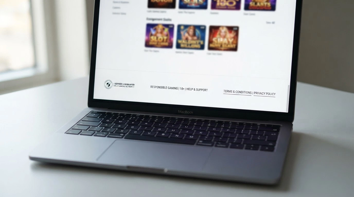 Il footer di un casinò online italiano con logo ADM, numero di concessione, link al RUA e dominio .it ben visibili